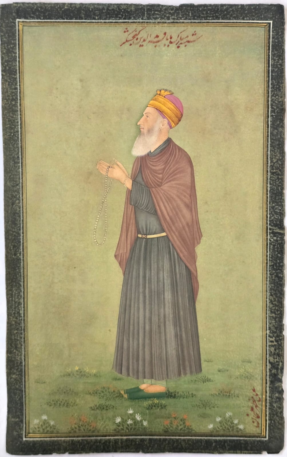 Rare Mughal miniature portrait of elder person.